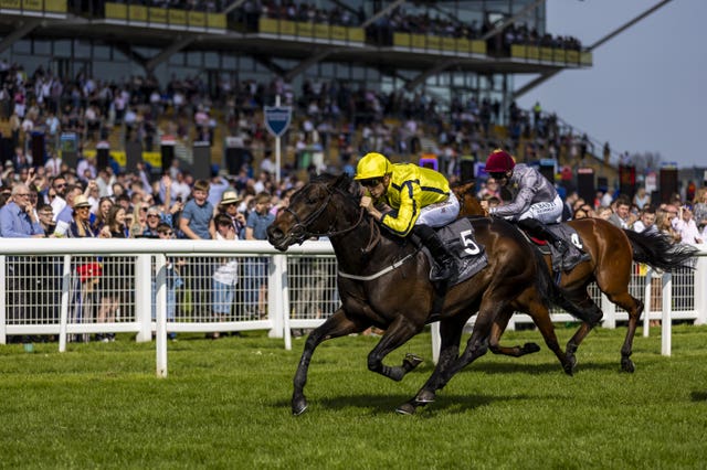 Perfect Power winning the Greenham Stakes at Newbury Racecourse