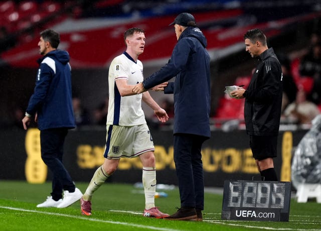 England manager Thomas Tuchel (right) with Elliot Anderson on the touchline