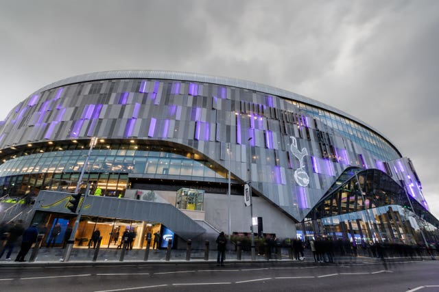 Lights shine at the Tottenham Hotspur Stadium