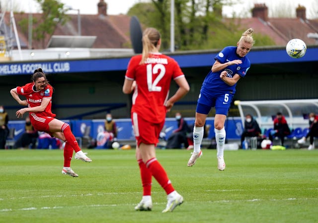 Bayern Munich's Sarah Zadrazil (left) scores a stunning goal for Bayern