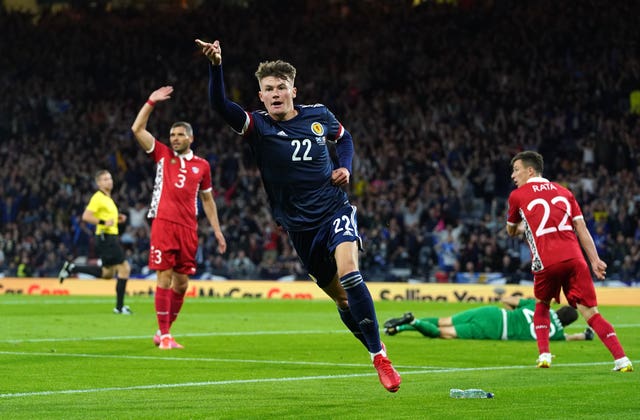 Nathan Patterson celebrates a Scotland goal