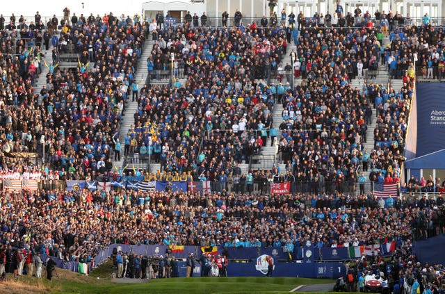 The stands are packed for day two for the Ryder Cup in Paris