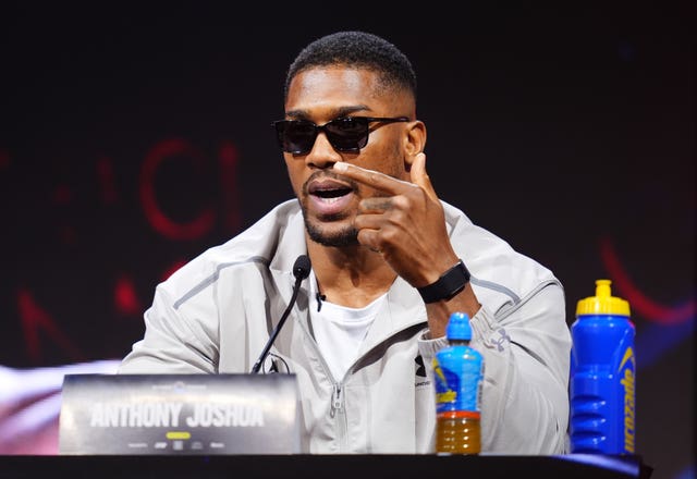 Anthony Joshua at his press conference ahead of Saturday's fight with Kristian Prenga