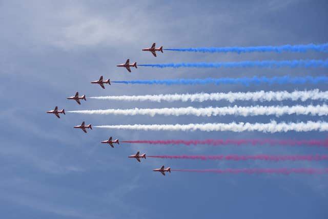 RAF Red Arrows during a flypast over Buckingham Palace, in central London, following the Trooping the Colour ceremony at Horse Guards Parade as the Queen celebrates her official birthday. (Image: PA)