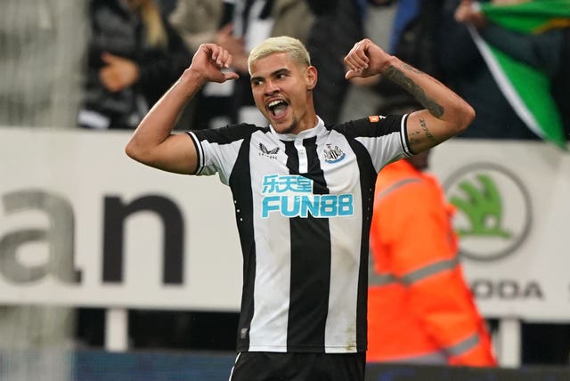 Bruno Guimaraes celebrates scoring Newcastle''s second goal