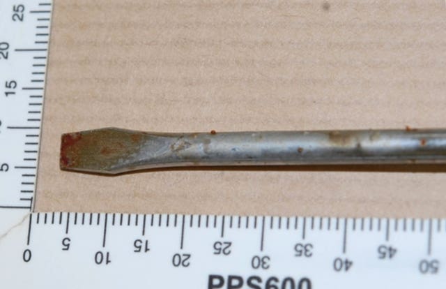 A screwdriver used to mutilate David Gaut's body