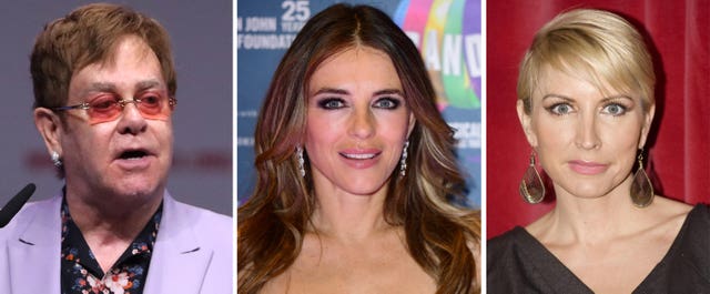 Sir Elton John, Elizabeth Hurley and Heather Mills