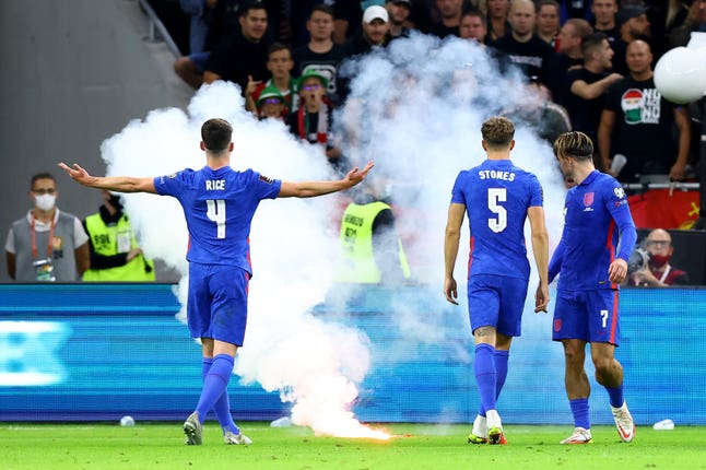 Declan Rice (left) was among the goals during England's win in Budapest last year.