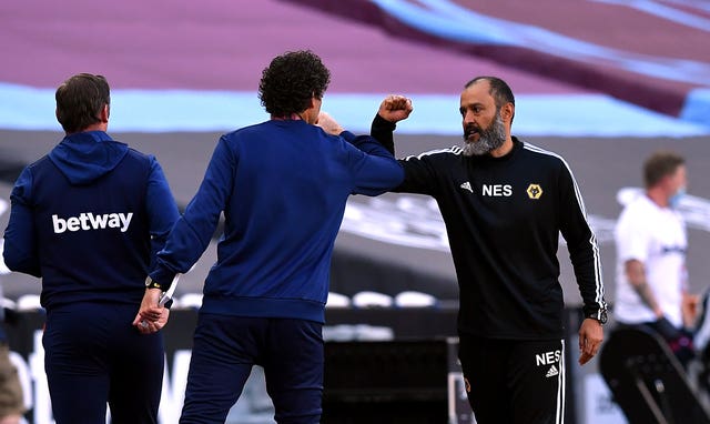 Nuno Espirito Santo, right, has guided Wolves to four straight wins over West Ham since they were promoted back to the Premier League in 2018