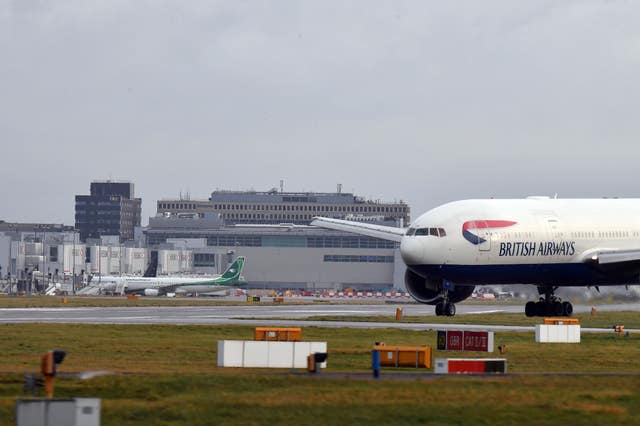 A grounded plane at Gatwick Airport
