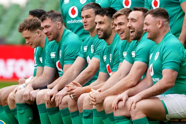 Conor Murray, second from right, ahead of training on Friday