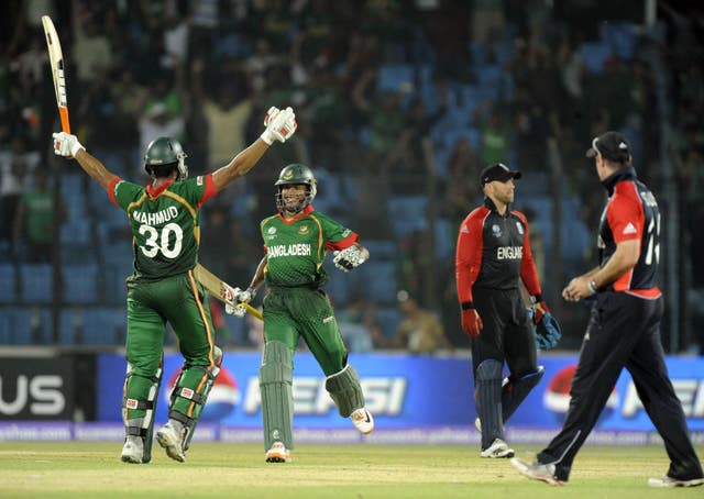 Bangladesh celebrate beating England at the 2011 World Cup 