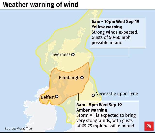 Updated weather warning for wind on Wednesday issued by the Met Office