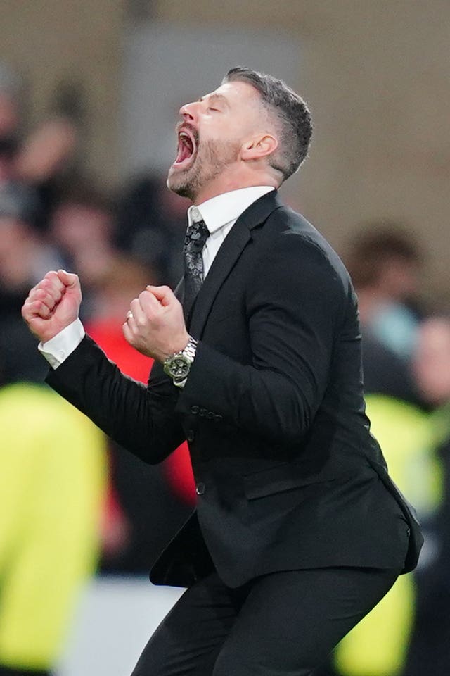St Mirren manager Stephen Robinson celebrates