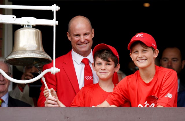 The Strauss family ring the five-minute bell at Lord's last year.