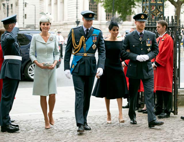 The Duke and Duchess of Cambridge and the Duke and Duchess of Sussex arrive at a service at Westminster Abbey, London, to mark the centenary of the Royal Air Force.