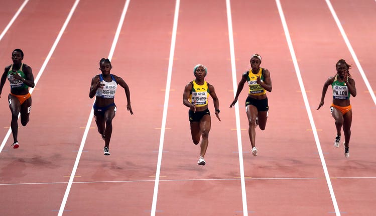 Dina Asher-Smith, second left, finished second