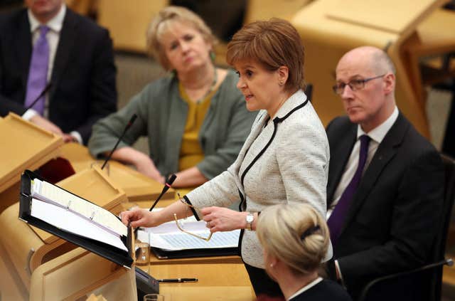 First Minister Nicola Sturgeon during First Minister's Questions (Jane Barlow/PA)