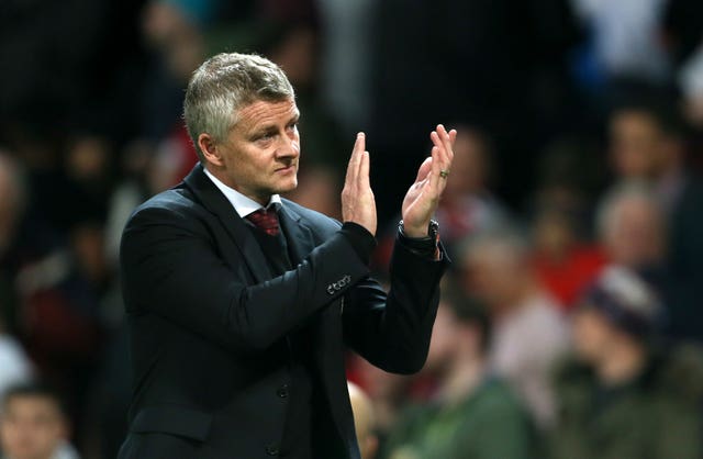 Manchester United manager Ole Gunnar Solskjaer applauds the fans