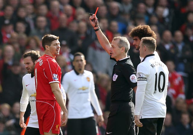 Gerrard was sent off just seconds after coming off the bench in what would be his last appearance against Manchester United.