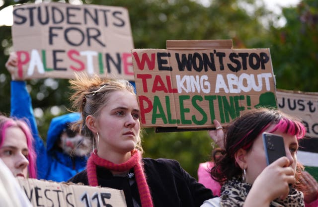 Pro-Palestine protesters on Library Hill in Glasgow