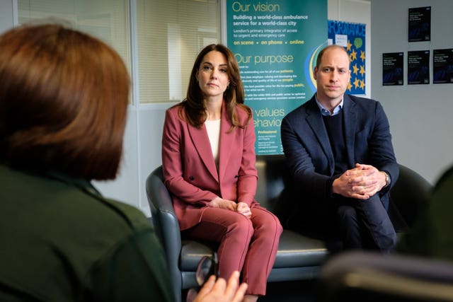 William and Kate pictured during a recent visit to the London Ambulance Service 111 call centre in South London to learn about their response to the coronavirus. PA Wire