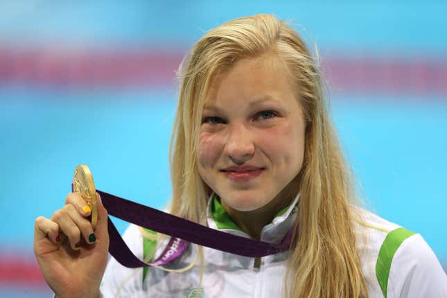 Lithuania's Ruta Meilutyte on the podium
