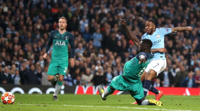 Sterling scores what appears to be a fifth for City winner in injury time, sparking scenes reminiscent of their last-gasp Premier League title win in 2012