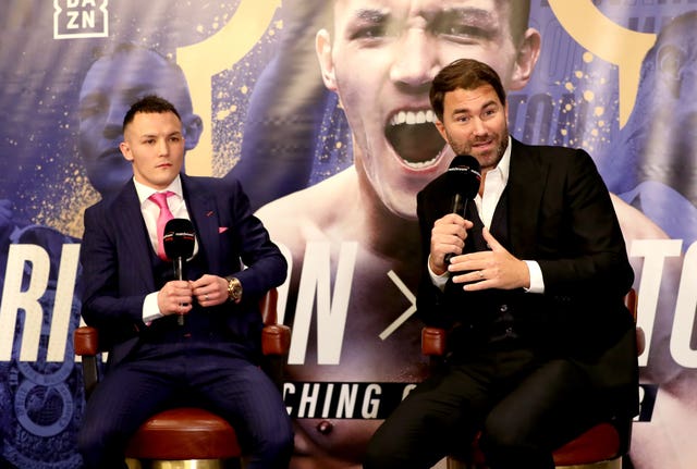 Warrington, left, reunited with promoter Eddie Hearn last year (Bradley Collyer/PA)