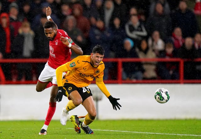Wolves wanted a penalty after Matheus Nunes went down in the area