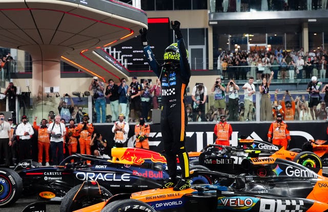 McLaren driver Lando Norris celebrates winning the Formula One world championship