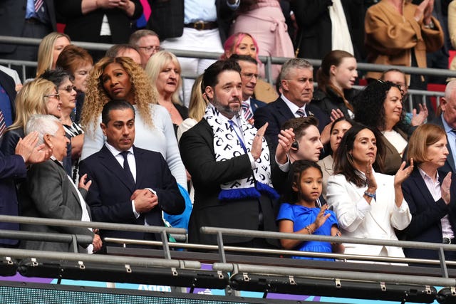Serena Williams (centre left), husband & Chelsea Women new minority investor, Alexis Ohanian and Chelsea co-owner Behdad Eghbali