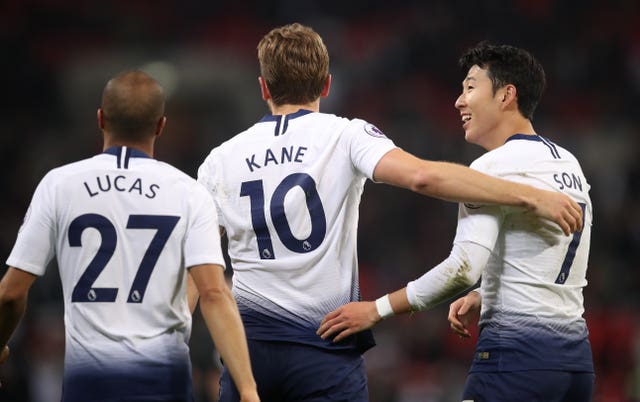 Lucas Moura, Harry Kane and Son Heung-min, l-r