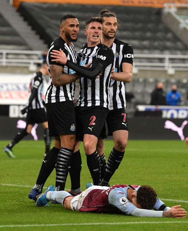 Newcastle’s Jamaal Lascelles (left) celebrates scoring the equaliser