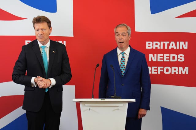 Leader of Reform UK Nigel Farage and Richard Tice announce their party’s economic policy