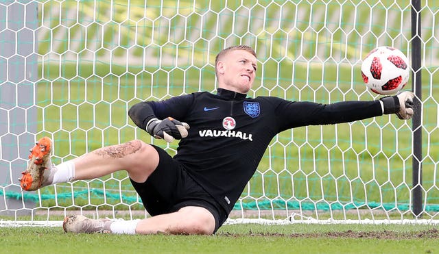 England goalkeeper Jordan Pickford during the training session at the Spartak Zelenogorsk Stadium