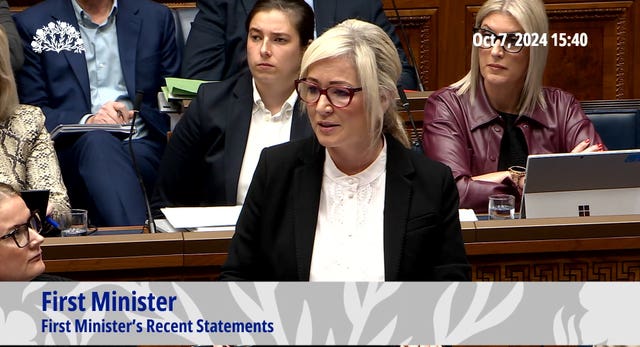 Screengrab of Michelle O'Neill speaking in Stormont