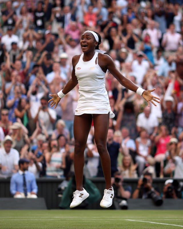 Cori Gauff celebrates her dramatic win over Polona Hercog