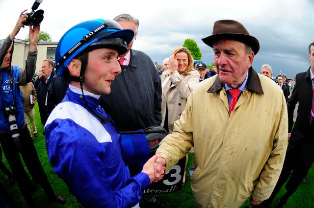 Chris Hayes with Kevin Prendergast after Awtaad's Irish 2,000 Guineas