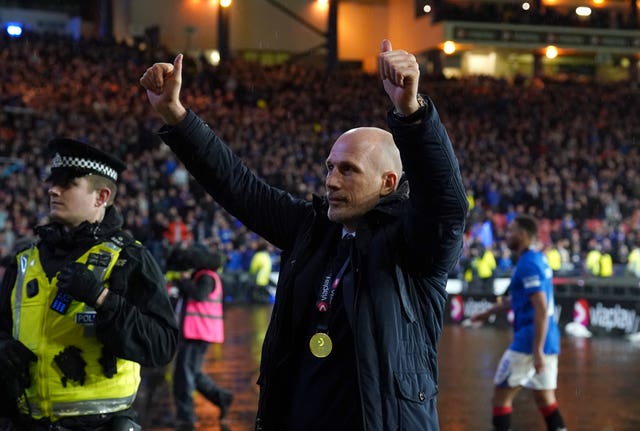 Philippe Clement celebrates Rangers'' Viaplay Cup win