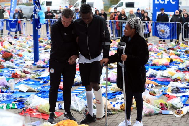 Leicester City player Daniel Amartey pays his respects at Leicester City Football Club