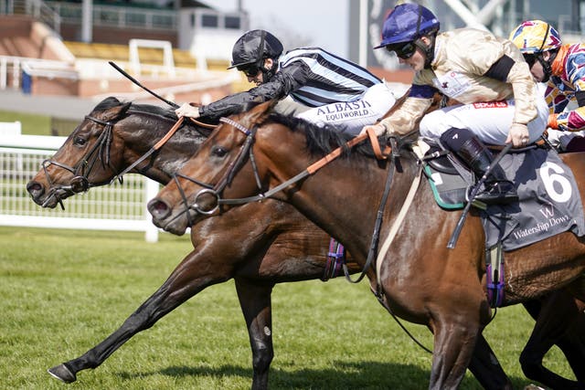Chindit (far side) got going late to win the Greenham