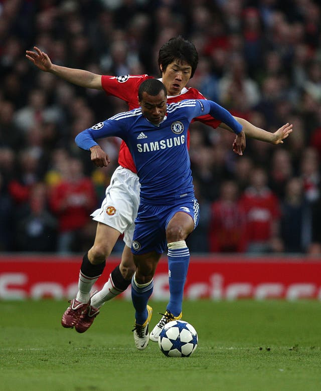 Chelsea's Ashley Cole and Manchester United's Ji-Sung Park battle for the ball during the 2011 Champion's League quarter final, eventually won 3-1 by Manchester United on aggregate 