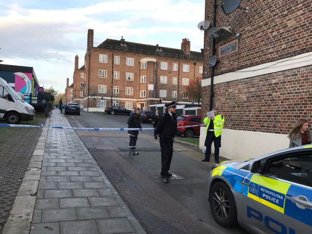 Police at the scene in Greenleaf Close, Tulse Hill 