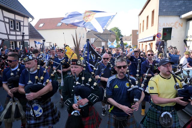 Scotland fans playing the bagpipes in Germany