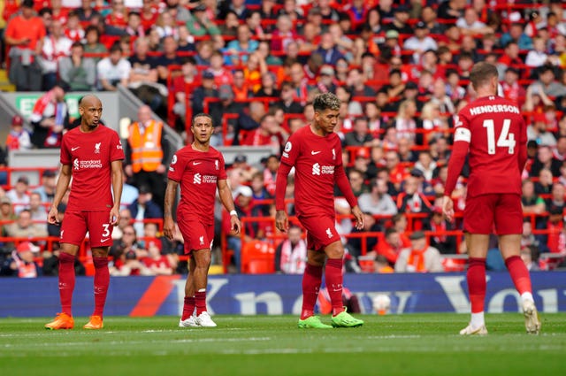 Liverpool players look disappointed