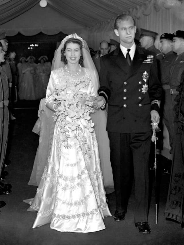 The Duke of Edinburgh, pictured on his wedding day, November 20 1947 with the then Princess Elizabeth, is from the generation which traditionally did not wear wedding rings (PA) 