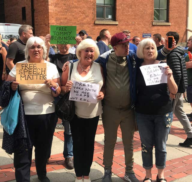 Protesters outside Leeds Crown Court