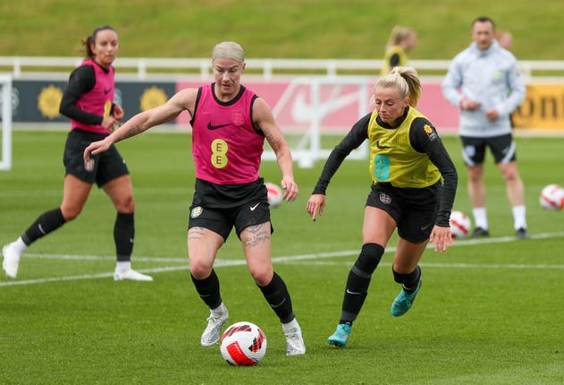 Kelly (right) during an England training session at St George’s Park this week (Bradley Collyer/PA).