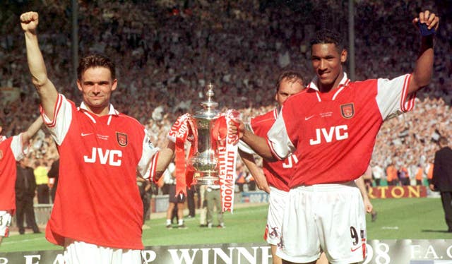 Marc Overmars, left, and Nicolas Anelka both scored in Arsenal's victory against Newcastle in the 1998 final 
